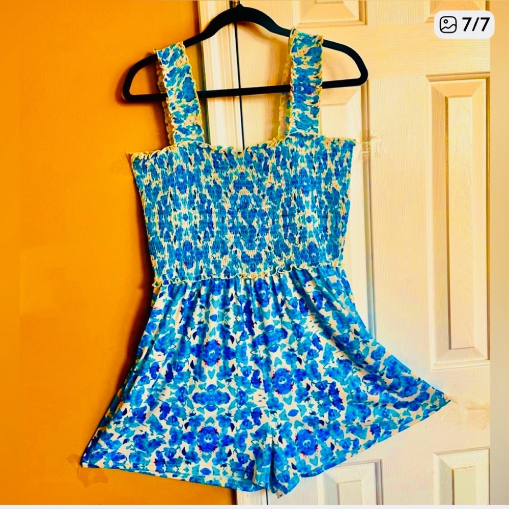 Blue Floral Smoked XL Classy Romper